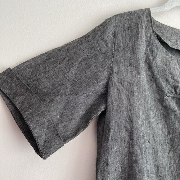 Wrap London Gray Linen Tunic Top Short Cuffed Sleeves Gray Size 2 Lagenlook - Picture 3 of 10